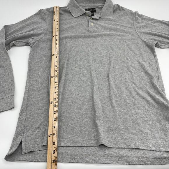 EDDIE BAUER Long Sleeve Collared Knit Polo Shirt Grey Mens L Tall Basic Layer - Picture 5 of 5